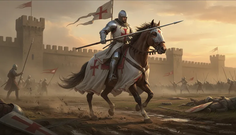 Illustration of templar: A member of a medieval Christian military order.