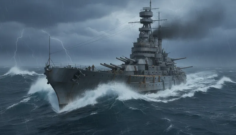 Illustration of dreadnought: A type of battleship with heavy armament.