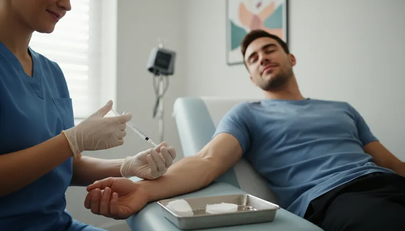 Illustration of injection: A shot or dose delivered with a needle.