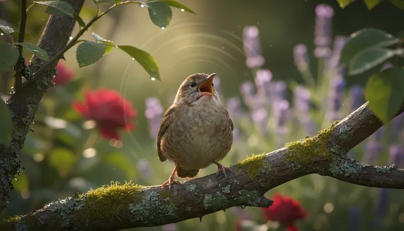 Illustration of wren: A small, active songbird.