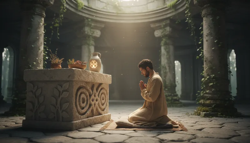 Illustration of worshipper: A person who shows deep devotion to a deity.