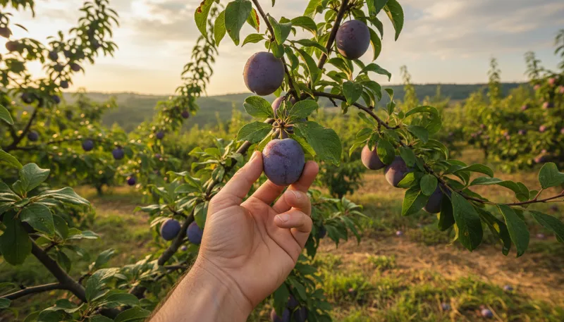 Illustration of plum: A sweet, purple fruit.