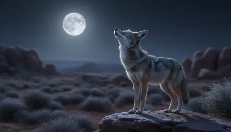Illustration of coyote: A wild animal related to dogs.