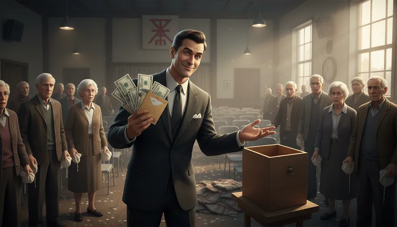 Illustration of conman: A person who cheats others for money.