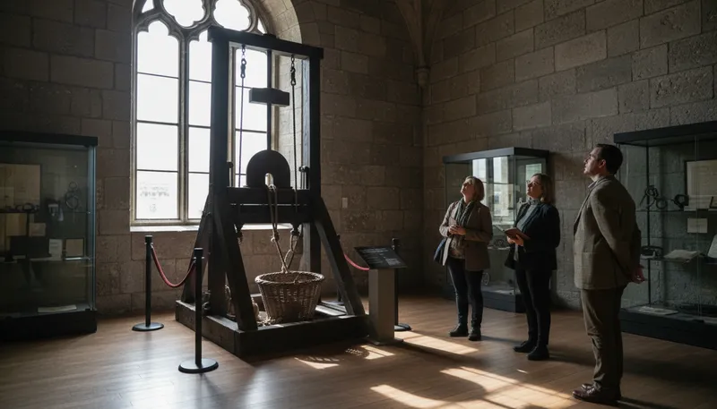 Illustration of guillotine: A device for carrying out executions.