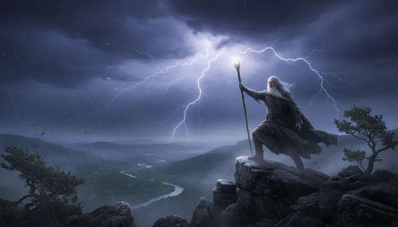 Illustration of gandalf: A wizard character from a fantasy story.