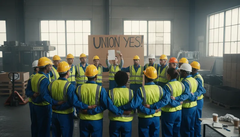 Illustration of unionize: To organize workers into a union for collective bargaining.