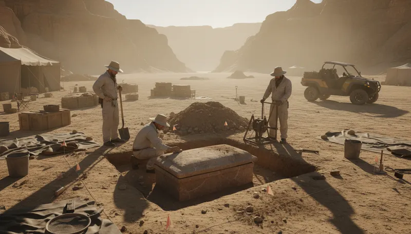 Illustration of exhume: To dig out something buried, especially a body.