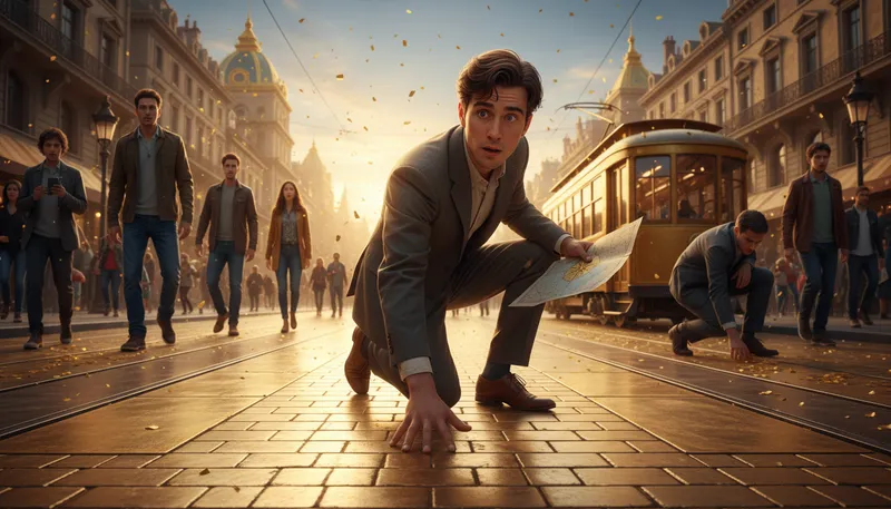 Illustration of the streets are paved with gold: Success and wealth are easily found.