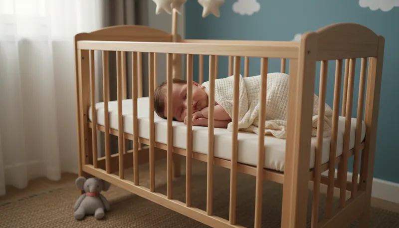 Illustration of cot: A small bed for a baby or toddler.