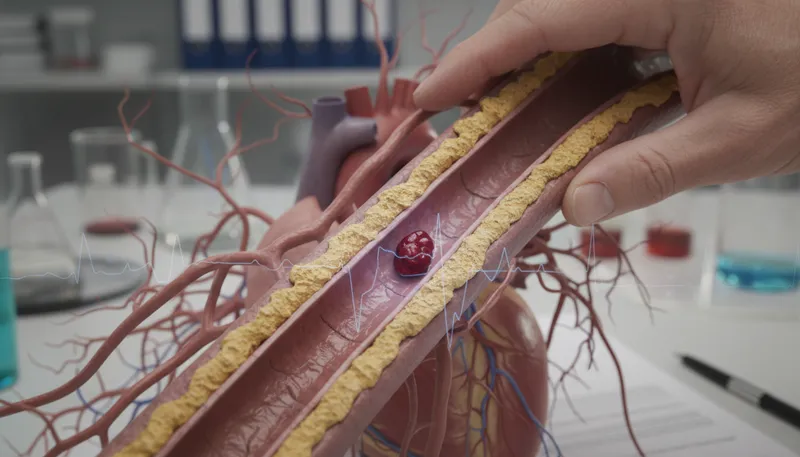 Illustration of atherosclerosis: Hardening of arteries due to plaque.