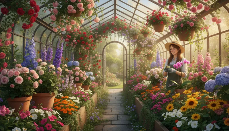 Illustration of greenhouse: structure for growing plants in controlled conditions
