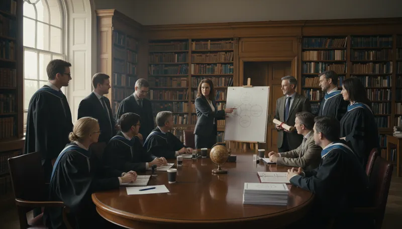 Illustration of conclave: A private meeting or gathering of leaders.