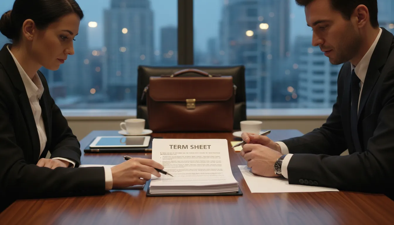 Illustration of term sheet: document outlining main terms of an investment