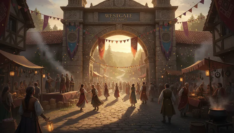 Illustration of westgate: a name for a location or entrance.