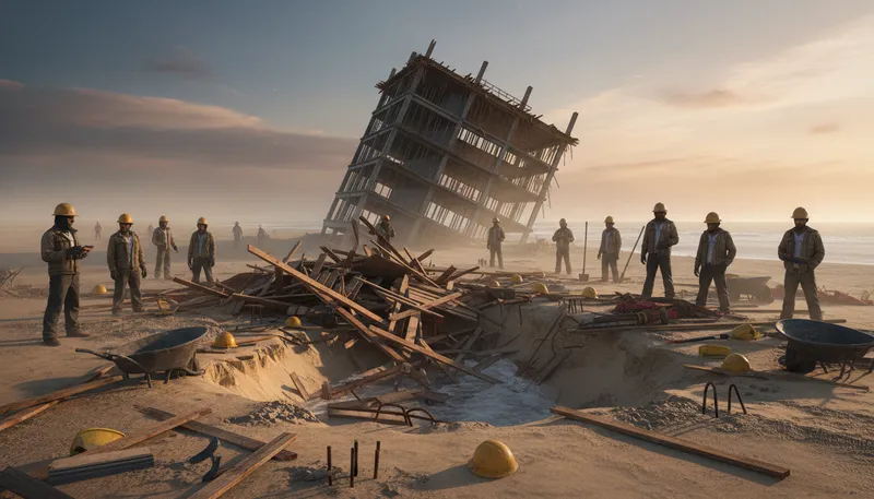 Illustration of build on sand: create something unstable or unreliable