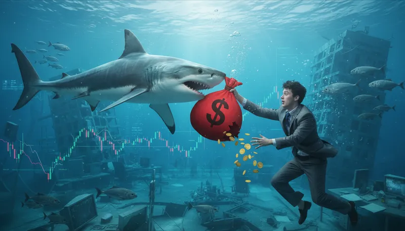 Illustration of shark: a person who exploits others for profit