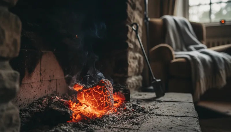 Illustration of ember: A glowing piece of coal or wood.