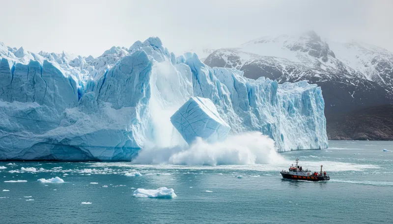 Illustration of calve: to break off a glacier