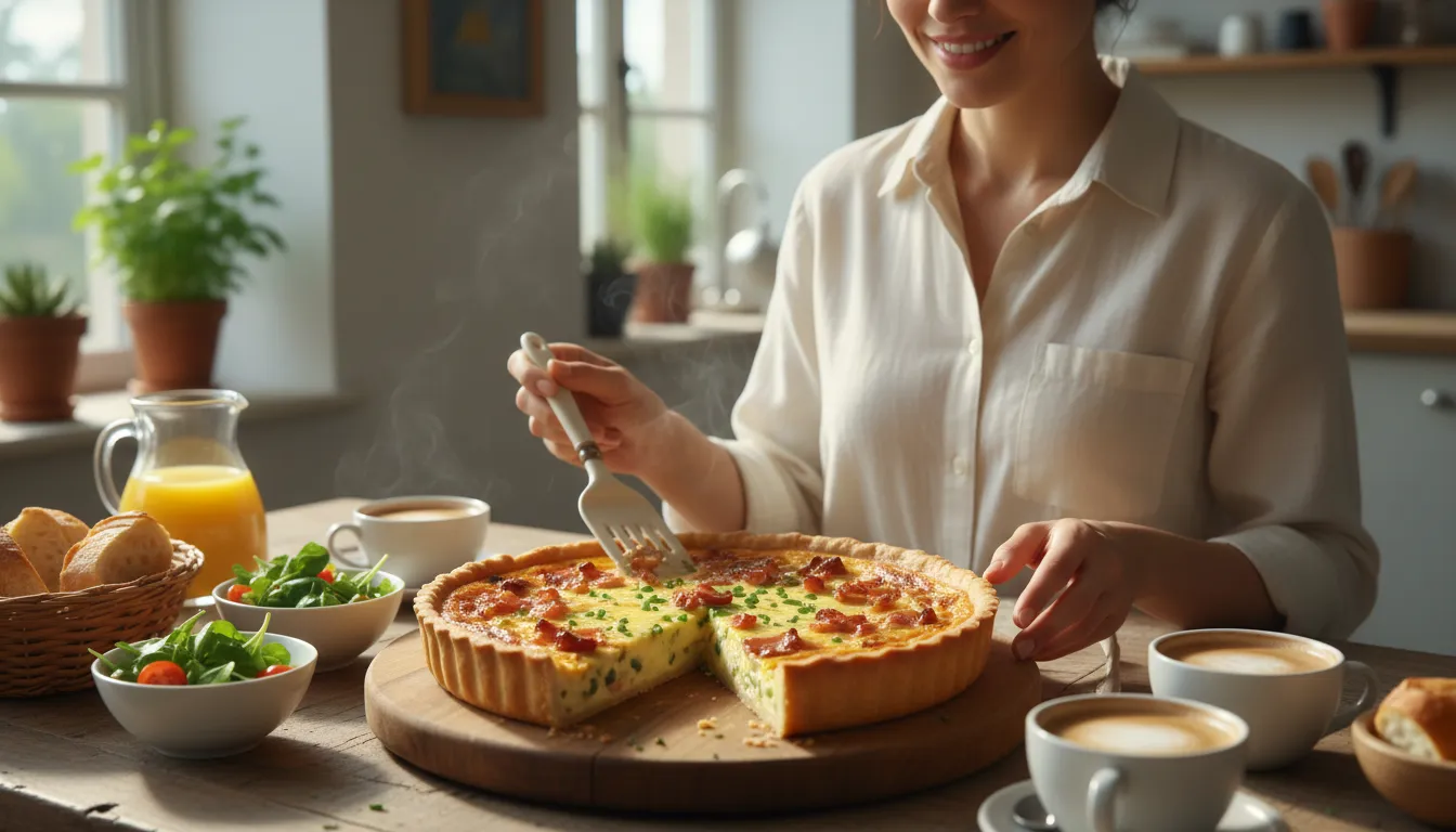 Иллюстрация Lorraine: A French savory tart made with bacon and cheese.