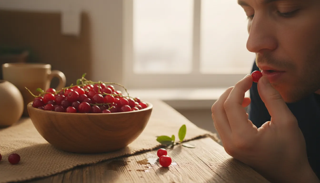 Иллюстрация cranberry: A small, tart red fruit used in drinks.