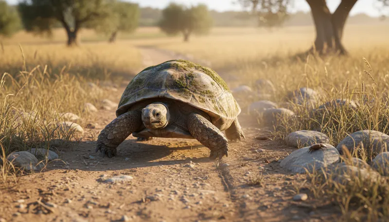 Illustration of tortoise: A slow-moving land reptile with a shell.
