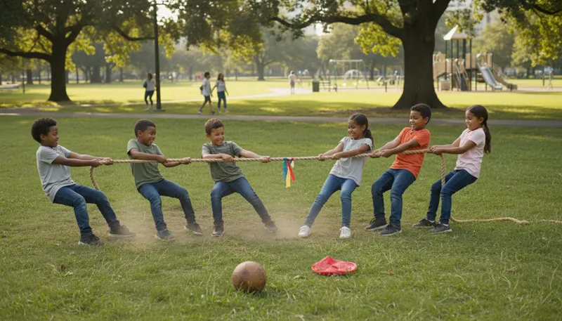 Illustration of tug of war: a contest where two teams pull against each other.