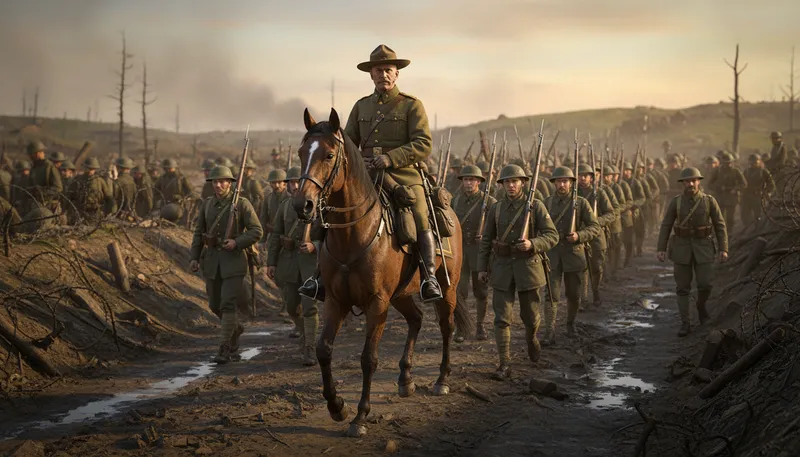 Illustration of pershing: A reference to a historical figure or event.