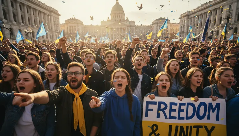 Illustration of slava ukraini: glory to Ukraine; a patriotic salute