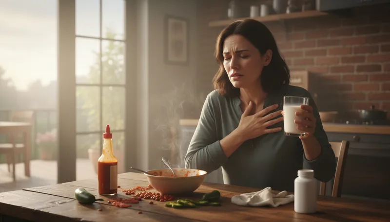 Illustration of heartburn: A painful burning sensation in the chest.