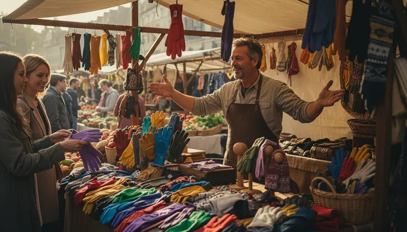 Illustration of glover: A person who makes or sells gloves.
