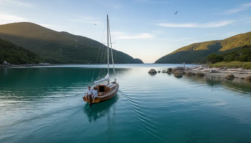Illustration of inlet: A narrow body of water between land.