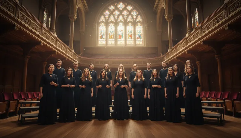 Illustration of cappella: Singing without instrumental accompaniment.