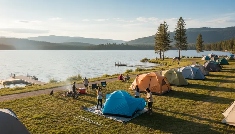 Illustration of campground: An area designated for camping and outdoor activities.