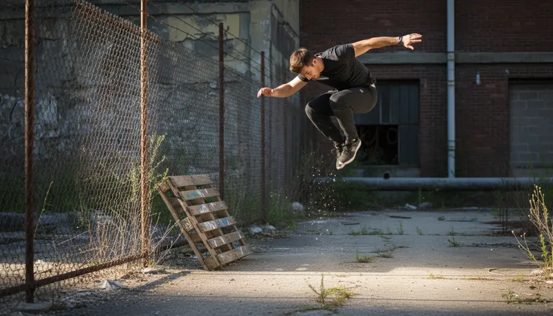 Illustration of parkour: A sport involving running and jumping obstacles.