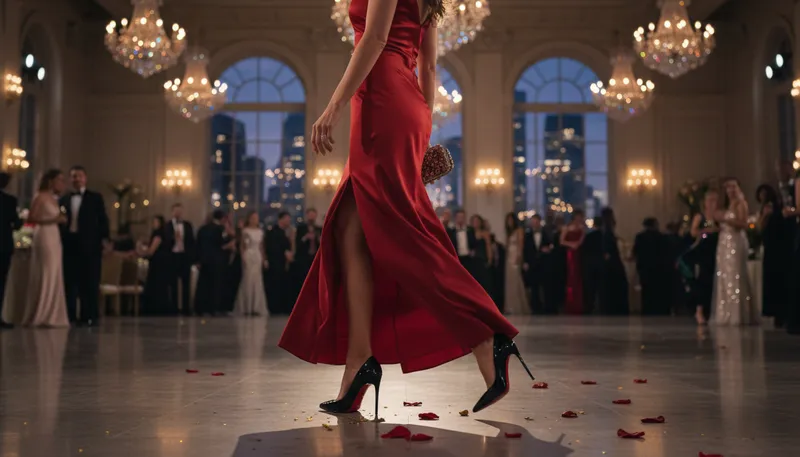 Illustration of louboutin: A luxury brand known for red-soled shoes.