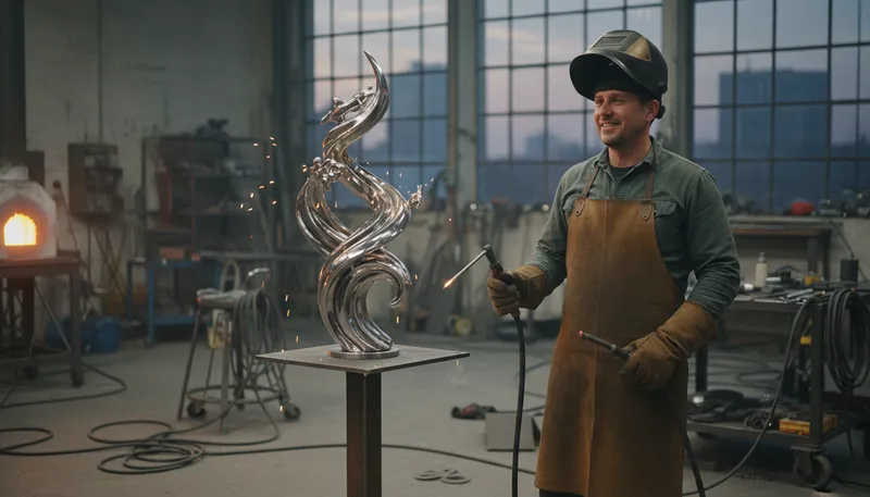 Illustration of welder: A person who joins metal parts together.