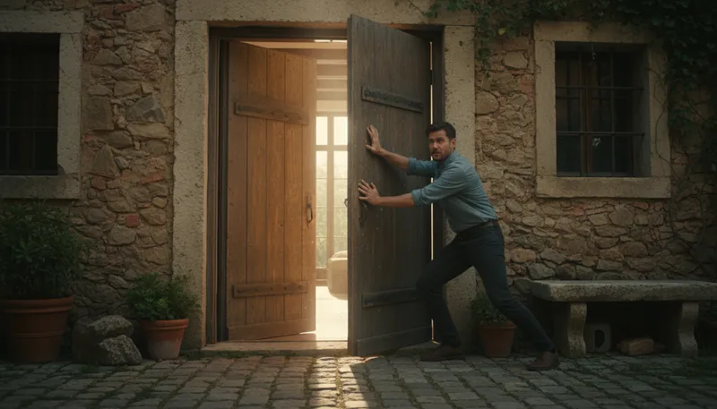 Illustration of push against an open door: wasting effort on an easy task