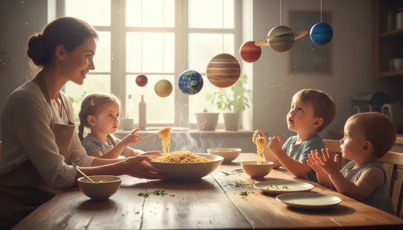Illustration of my very educated mother just served us noodles: Another mnemonic for planets in order.