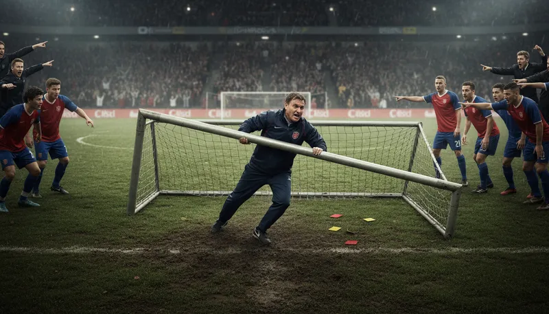 Illustration of move the goalposts: Change the rules during a process.