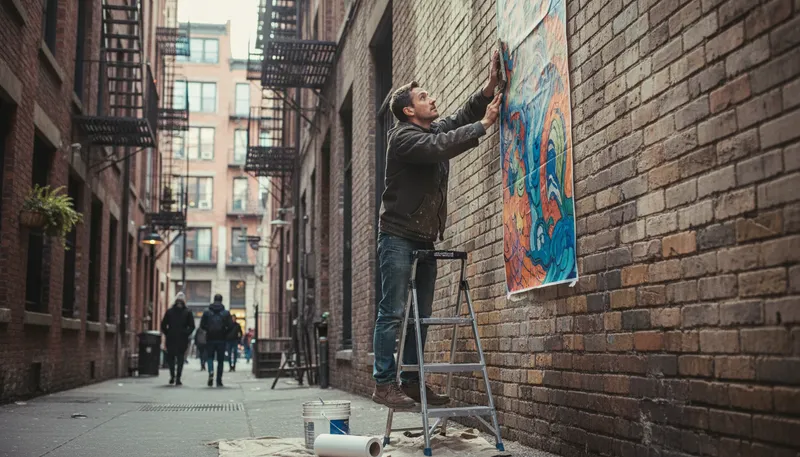 Illustration of paste up: Attach or stick something to a surface.