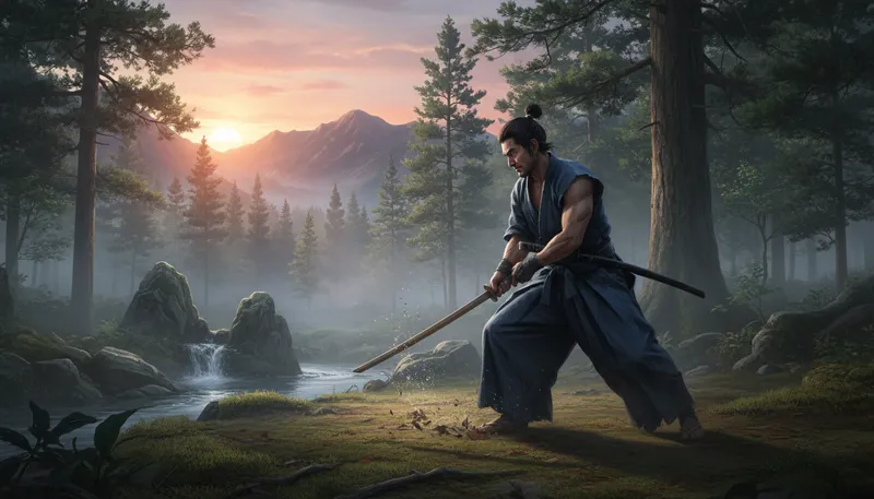 Illustration of musashi: A famous Japanese swordsman and strategist.