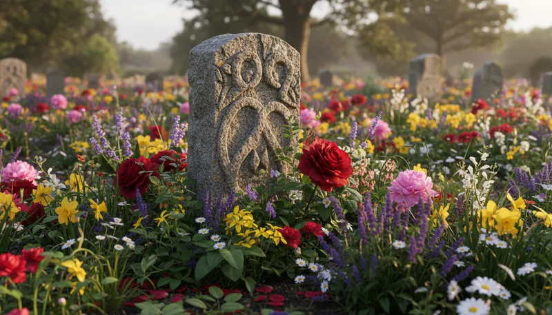 Illustration of headstone: A stone marker for a grave.