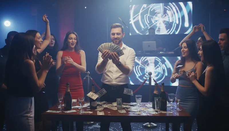 Illustration of flash the cash: show off money or wealth openly.