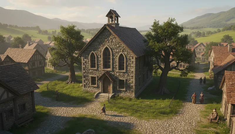 Illustration of schoolhouse: A building where students receive education.