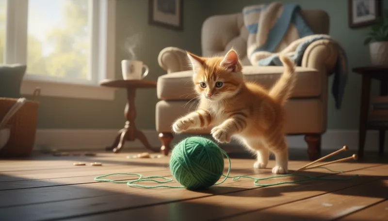 Illustration of kitten: A young cat, playful and curious.