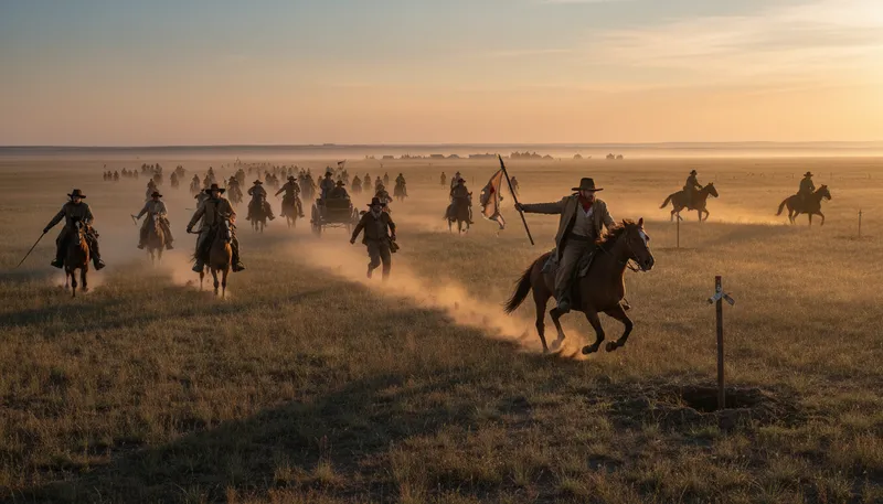 Illustration of sooners: People who settled in Oklahoma before the official date.