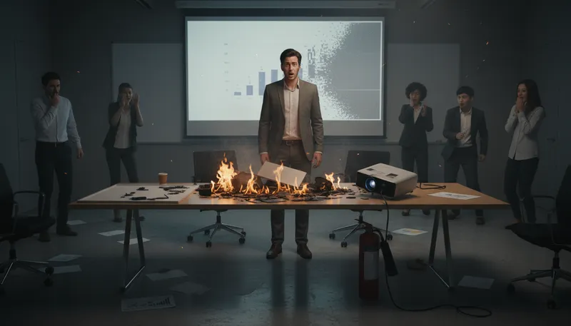Illustration of go down in flames: Fail spectacularly or dramatically.