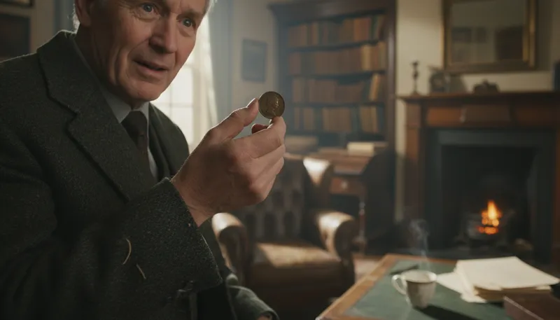 Illustration of farthing: A former British coin of little value.