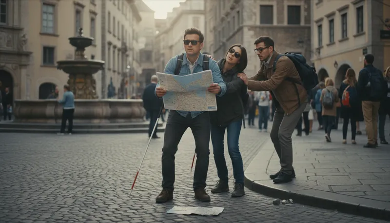 Illustration of blind leading the blind: An unqualified person guiding others.